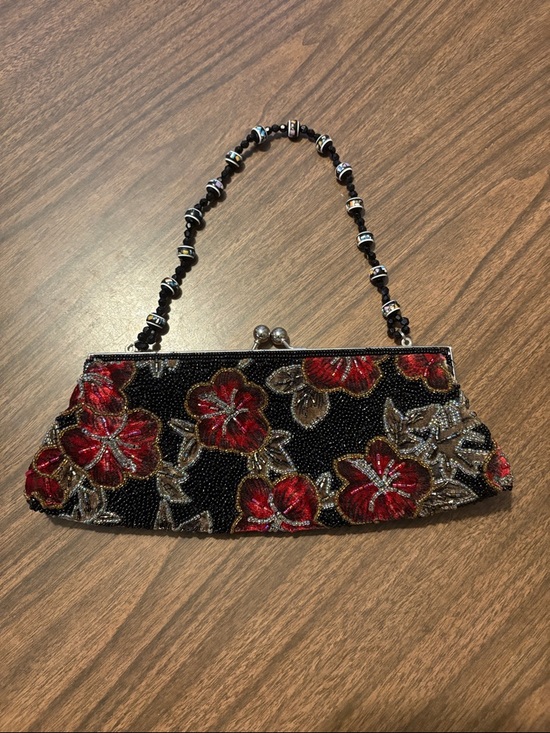 Leko Handbags - Leko Vintage Style Beaded Evening Clutch Purse Red Velvet